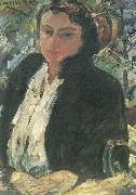 Lovis Corinth Portrat Charlotte Corinth in gruner Samtjacke oil painting artist